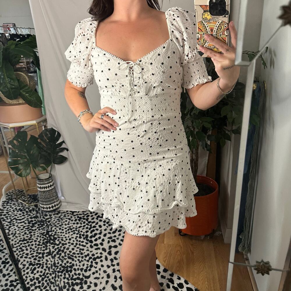 Alice + Olivia Crawford Sweetheart Puff Sleeve Mini Dress White Size 10